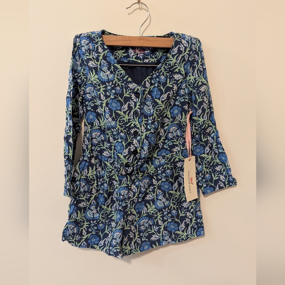 Vineyard Vines Girls Blue Floral Long sleeve V-Neck Romper Size 3T